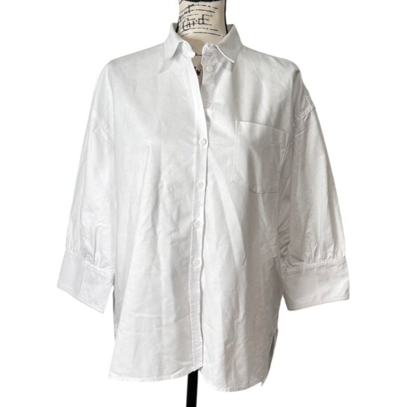 Tuckernuck Pomander Place Womens Button-Up Top 3/4 Sleeve White Shirt Size L - Picture 1 of 9